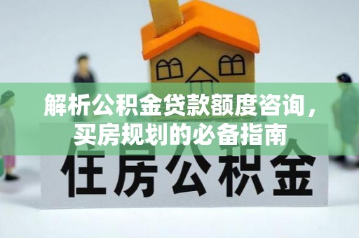 迎泽解析公积金贷款额度咨询，买房规划的必备指南
